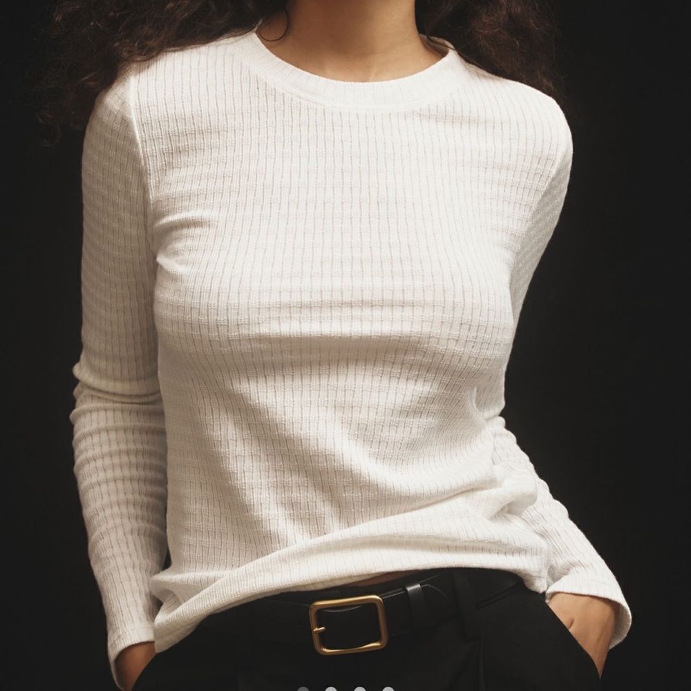 ANTHROPOLOGIE PILCRO Textured Rib Layering Top Long Sleeve White Women’s Size SM